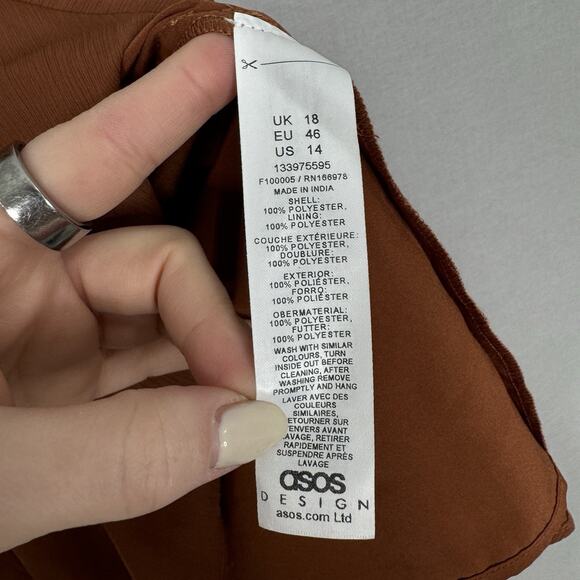 ASOS Design Womens Dress 14 Brown Cross Front Halter Gathered Mini Fairy Y2K - Picture 12 of 13